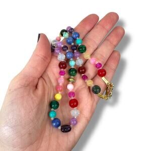 Fifi & Lu Handmade New Rainbow 19" Malachite Moonstone Real Stone Necklace